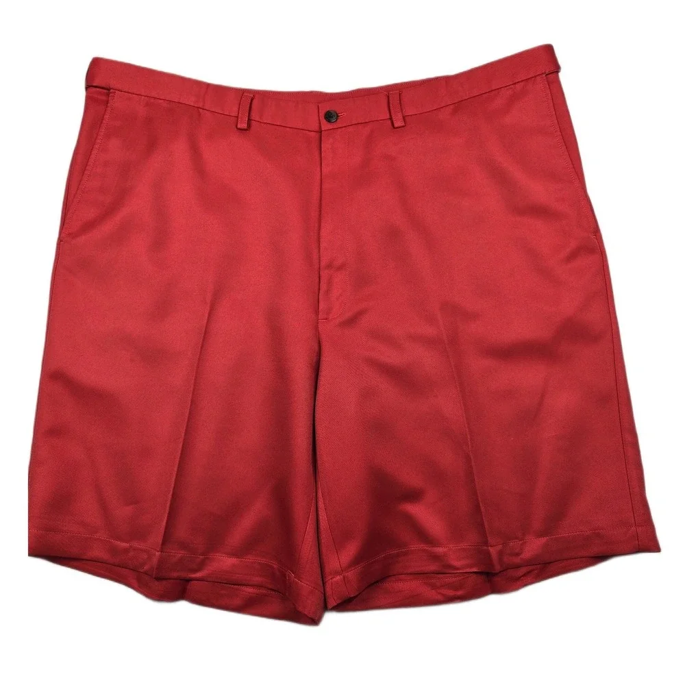 Haggar Dress Shorts Mens 44 Red Polyester Flat Front Classic Golf Casual